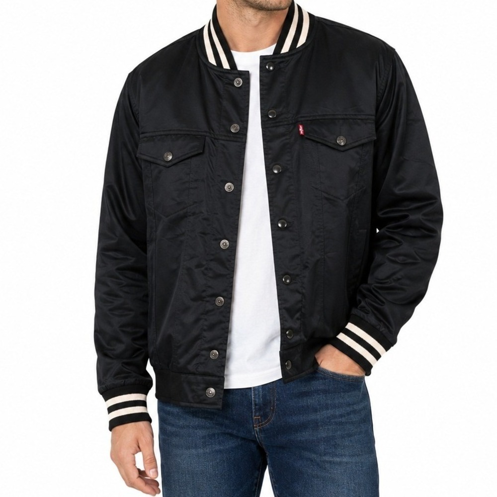 Levi's Bomber Jacket Mens XL Black Trucker Varsity Bomber Jacket 1X Streetwear